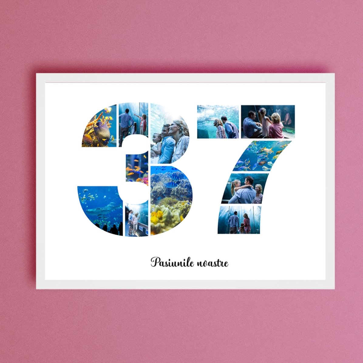 Quadro paesaggistico personalizzato con 12 foto, modello n. 37 e messaggio di testo