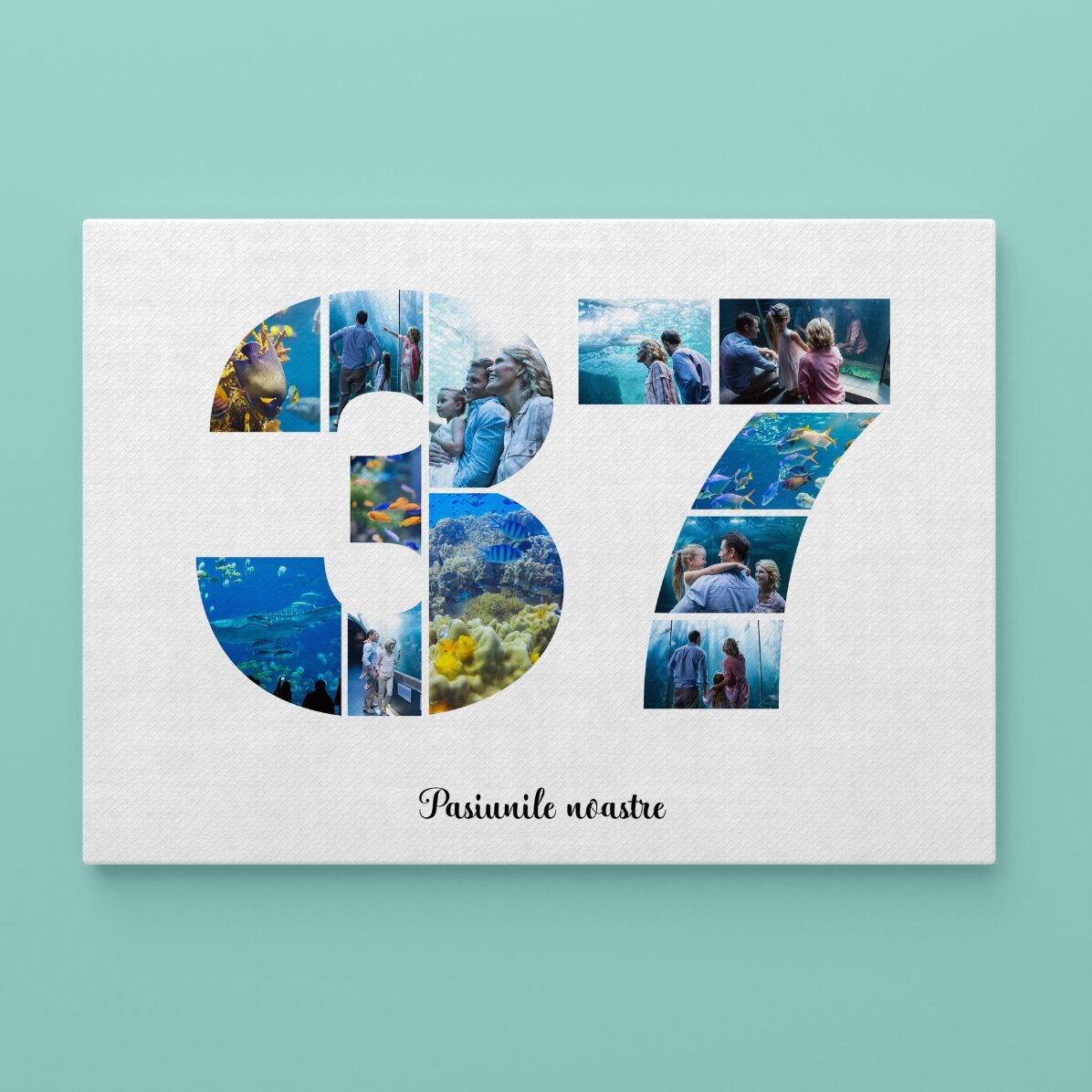 Quadro paesaggistico personalizzato con 12 foto, modello n. 37 e messaggio di testo