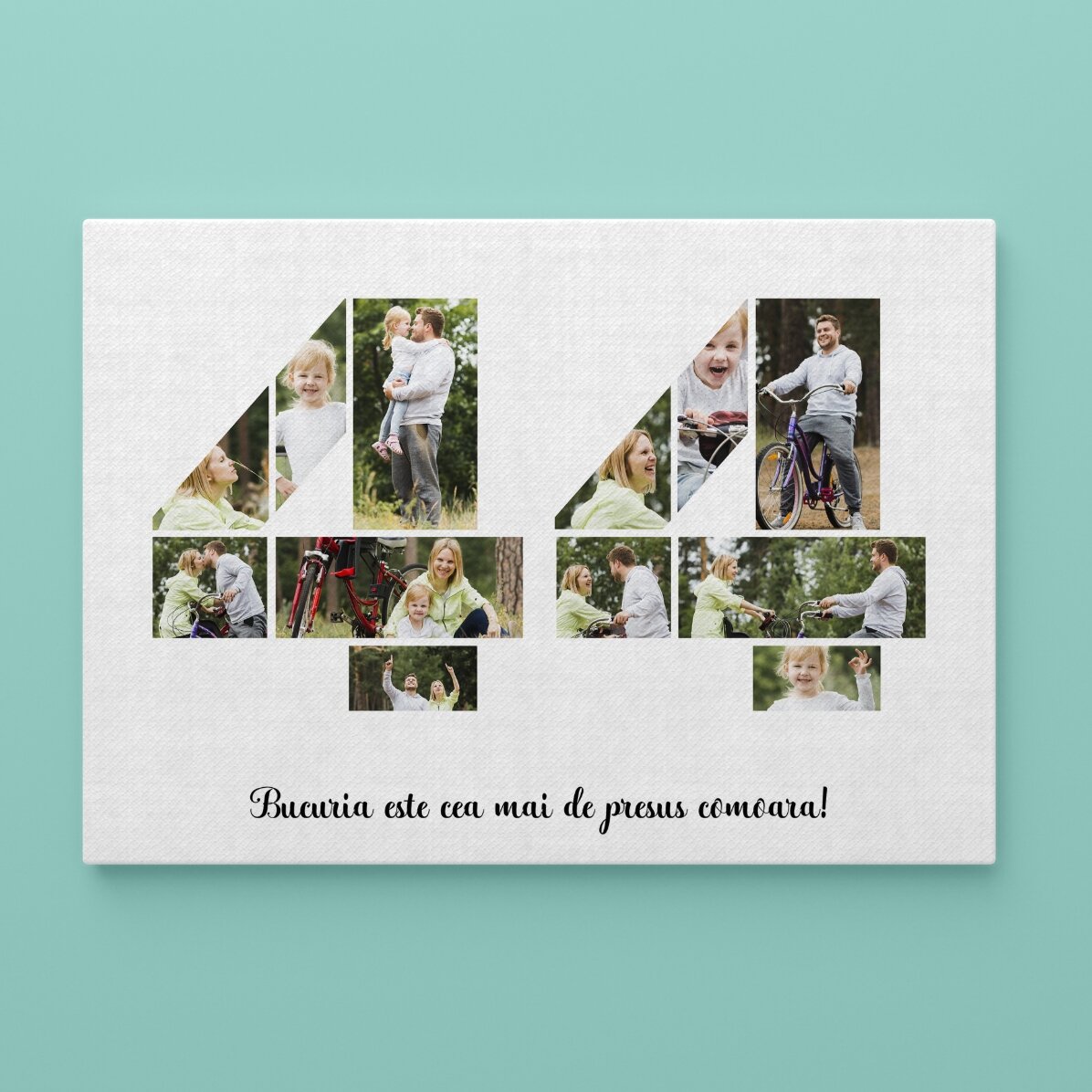 Quadro paesaggistico personalizzato con 12 foto, modello n. 44 e messaggio di testo