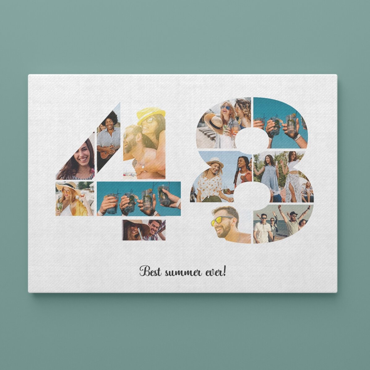 Quadro paesaggistico personalizzato con 12 foto, modello n. 48 e messaggio di testo