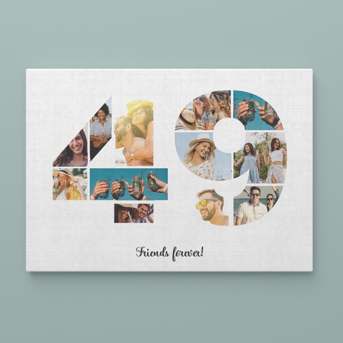 Quadro paesaggistico personalizzato con 12 foto, modello n. 49 e messaggio di testo