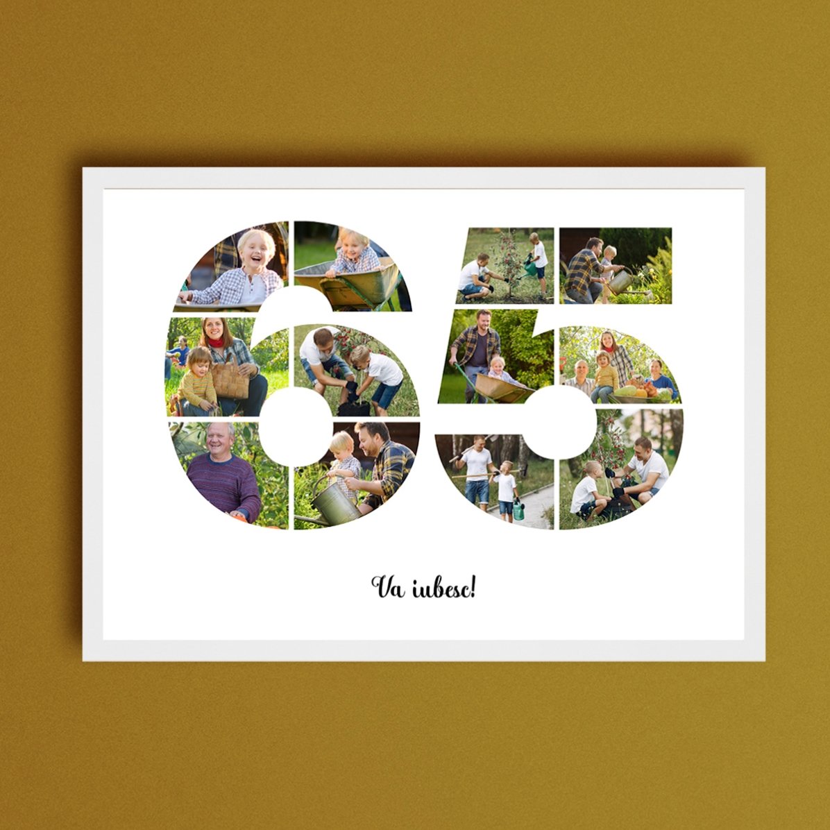 Quadro paesaggistico personalizzato con 12 foto, modello n. 65 e messaggio di testo