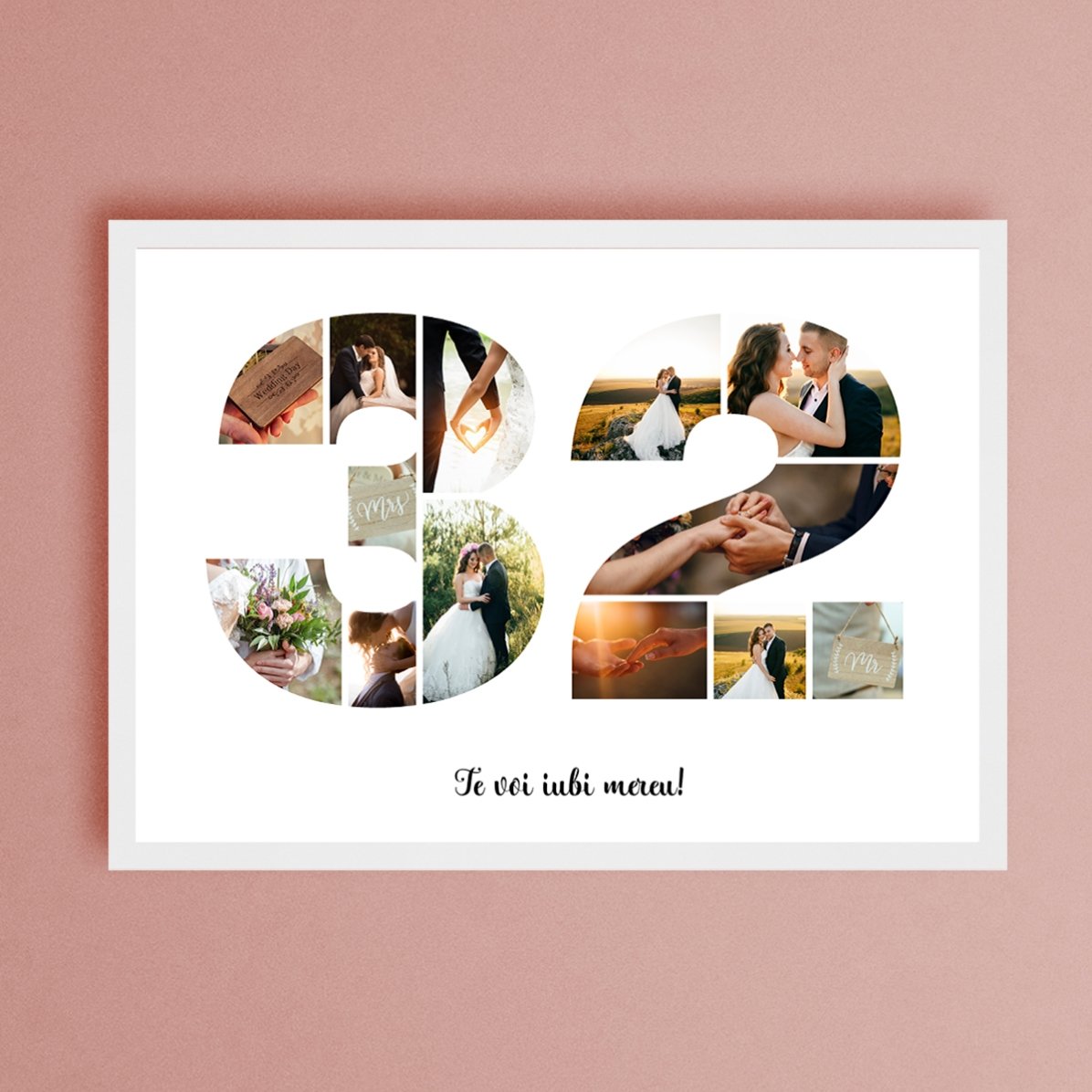 Quadro paesaggistico personalizzato con 13 foto, modello n. 32 e messaggio di testo