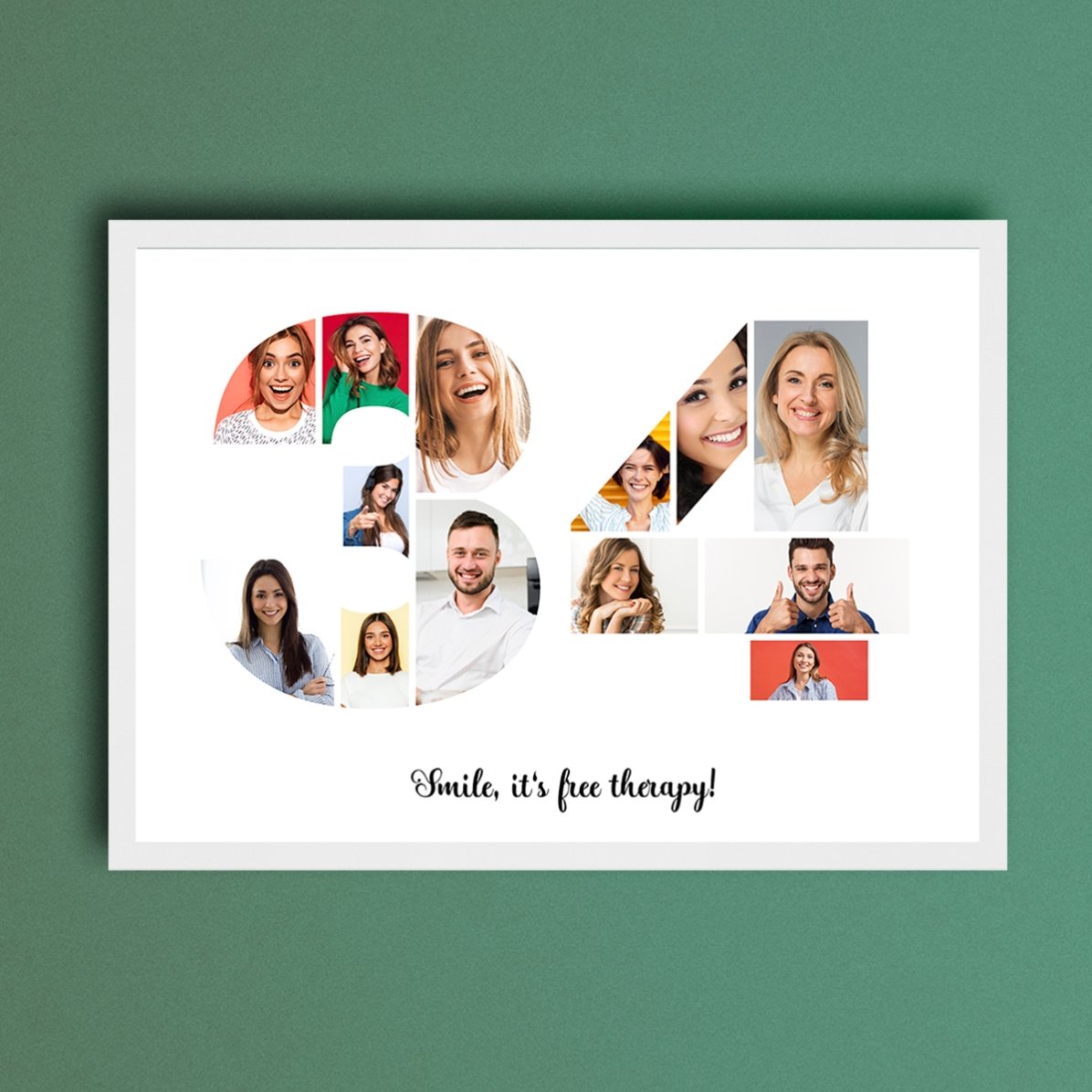 Quadro paesaggistico personalizzato con 13 foto, modello n. 34 e messaggio di testo