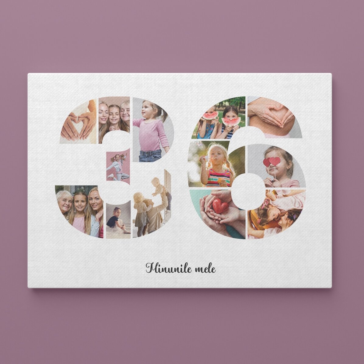 Quadro paesaggistico personalizzato con 13 foto, modello n. 36 e messaggio di testo