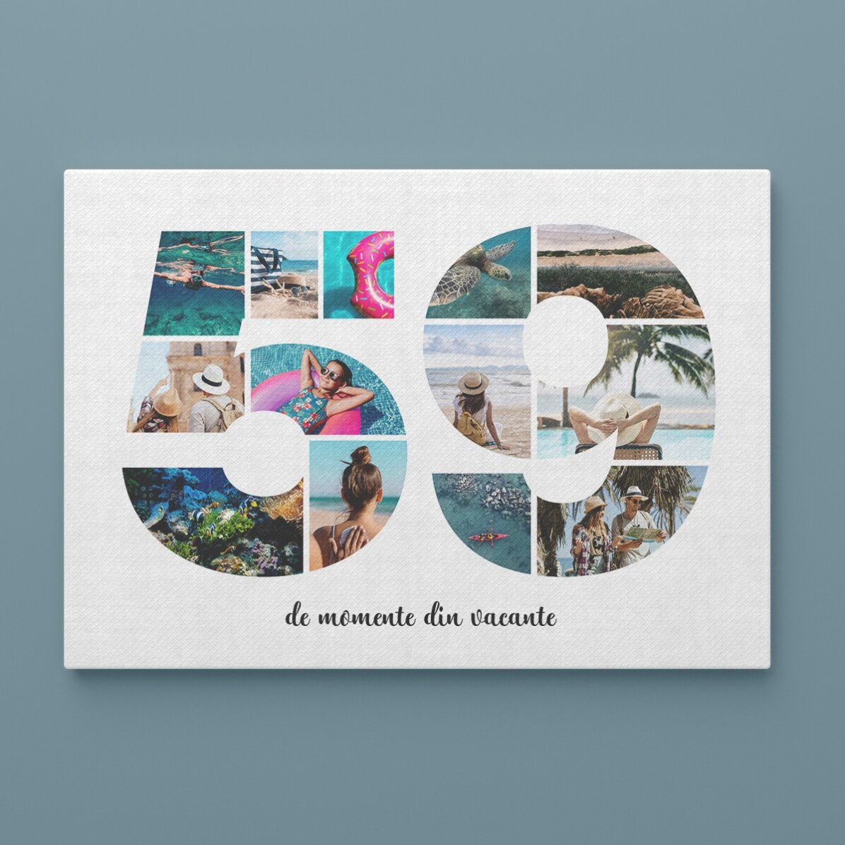 Quadro paesaggistico personalizzato con 13 foto, modello n. 59 e messaggio di testo