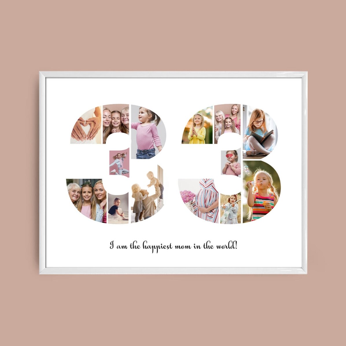 Quadro paesaggistico personalizzato con 14 foto, modello n. 33 e messaggio di testo