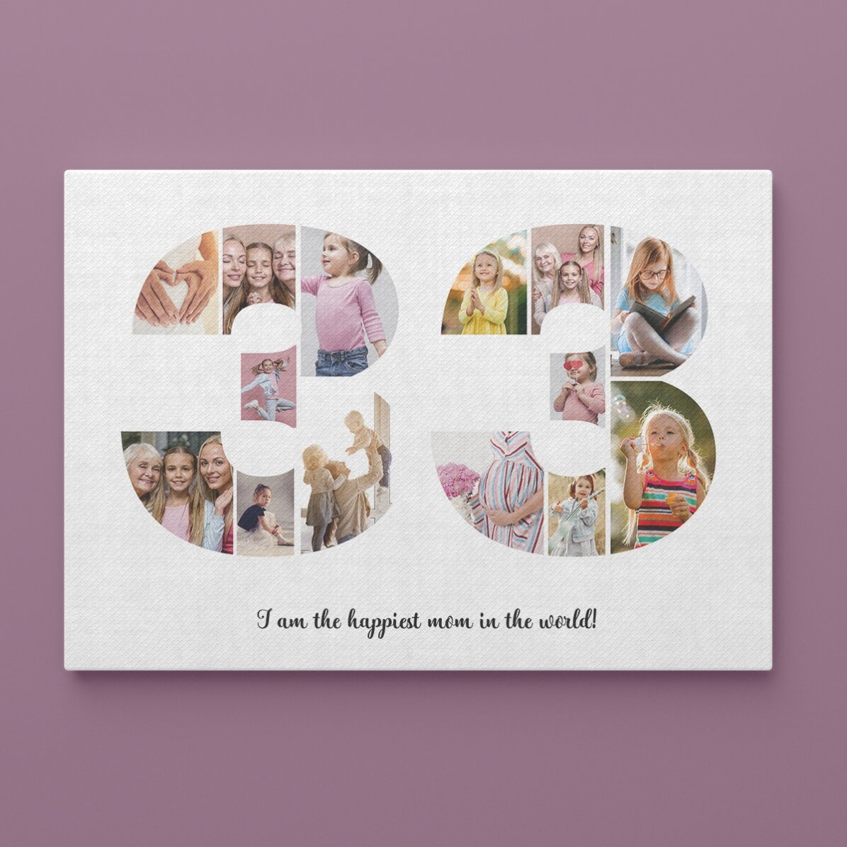 Quadro paesaggistico personalizzato con 14 foto, modello n. 33 e messaggio di testo