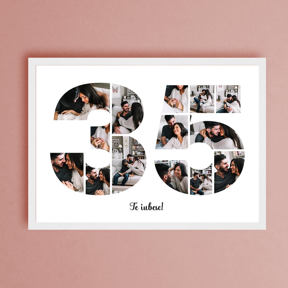 Quadro paesaggistico personalizzato con 14 foto, modello n. 35 e messaggio di testo
