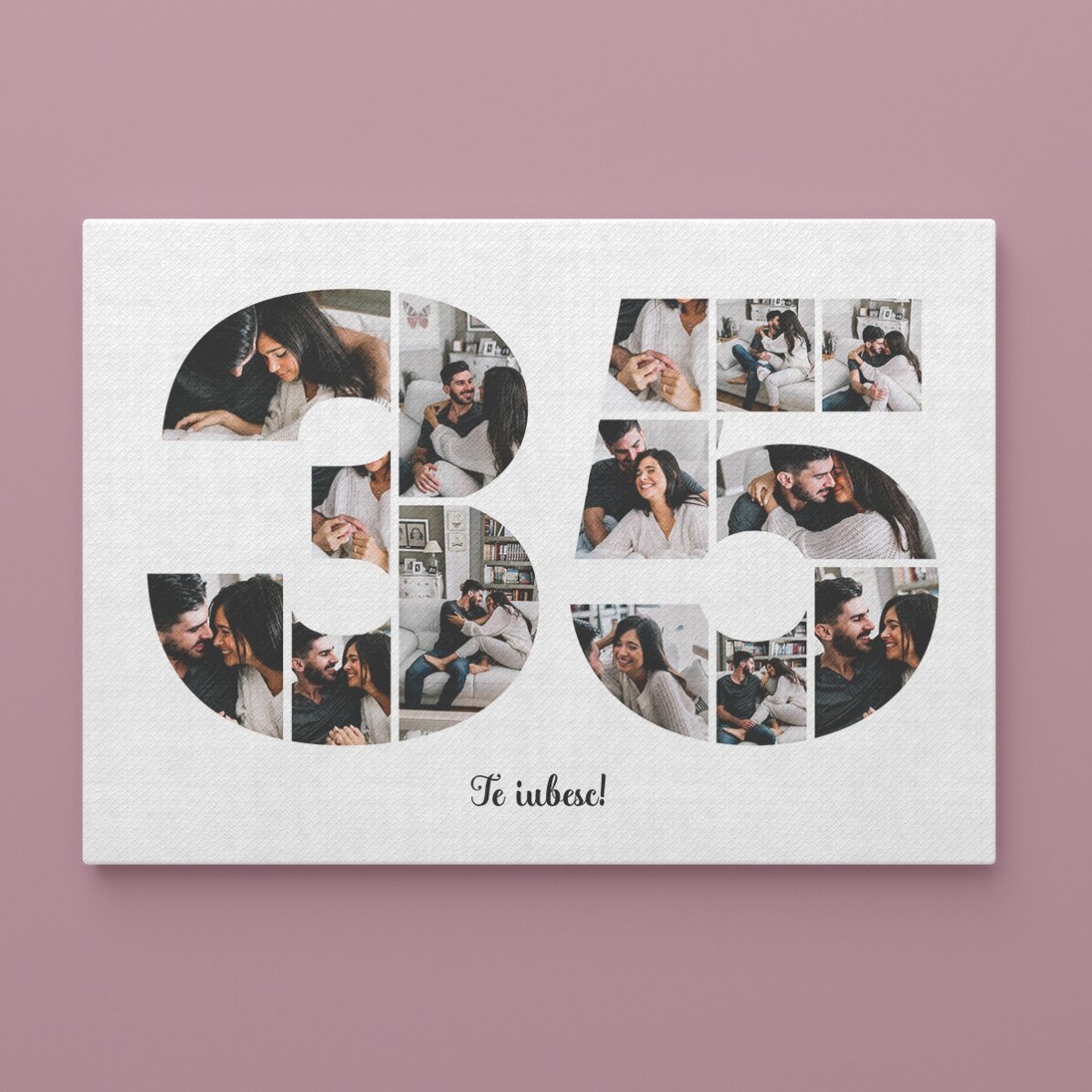 Quadro paesaggistico personalizzato con 14 foto, modello n. 35 e messaggio di testo