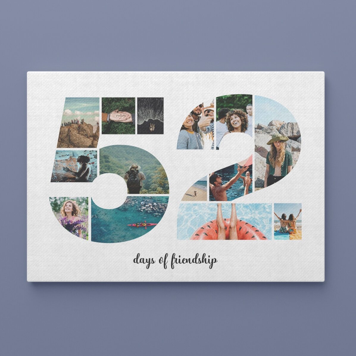 Quadro paesaggistico personalizzato con 14 foto, modello n. 52 e messaggio di testo