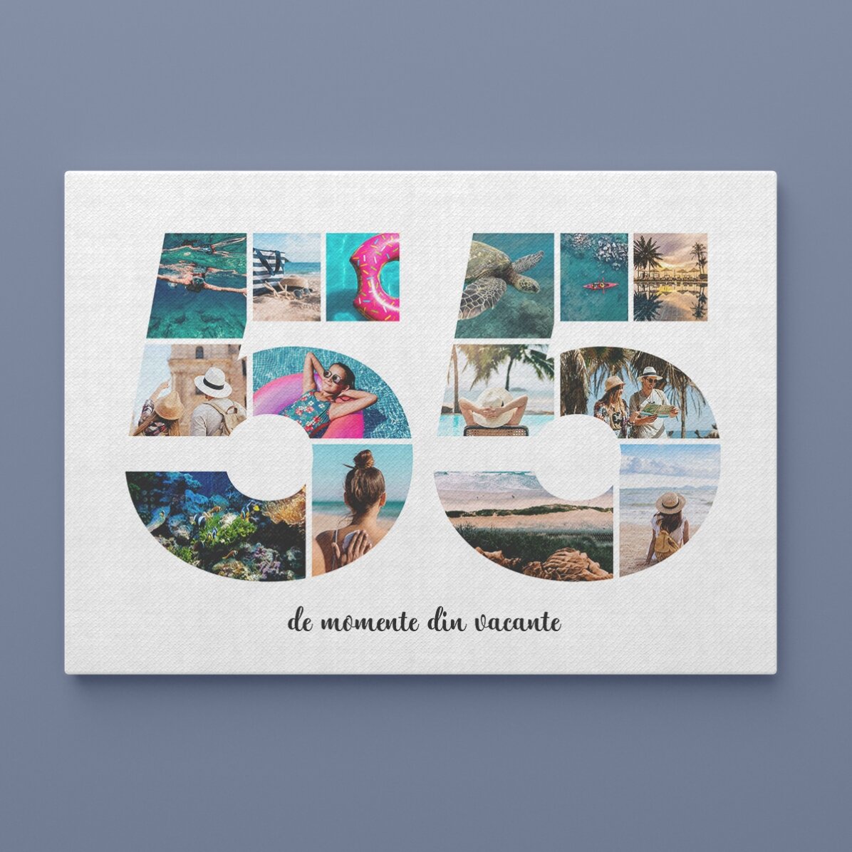 Quadro paesaggistico personalizzato con 14 foto, modello n. 55 e messaggio di testo