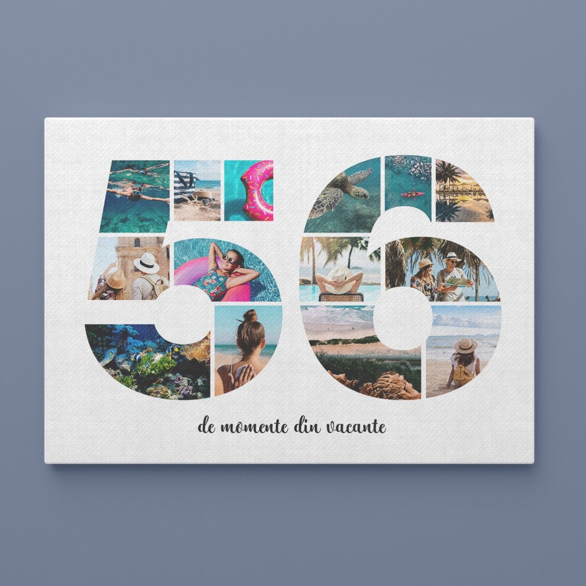 Quadro paesaggistico personalizzato con 14 foto, modello n. 56 e messaggio di testo