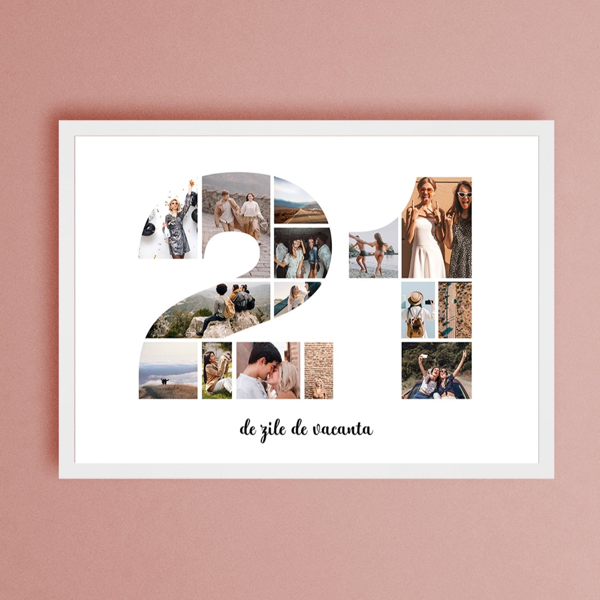 Quadro paesaggistico personalizzato con 15 foto, modello n. 21 e messaggio di testo