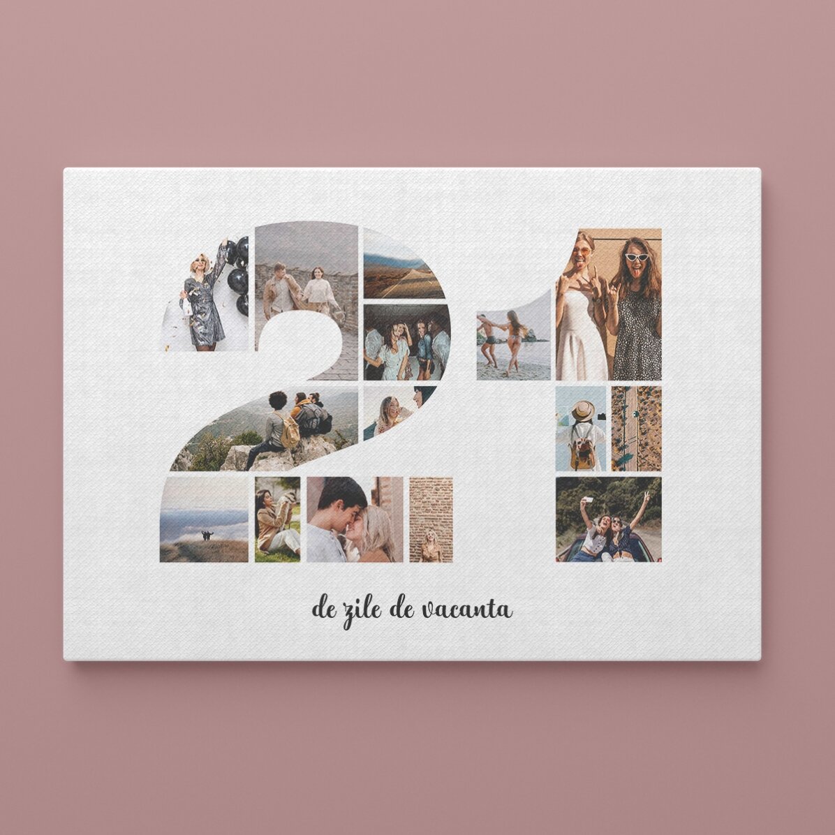 Quadro paesaggistico personalizzato con 15 foto, modello n. 21 e messaggio di testo