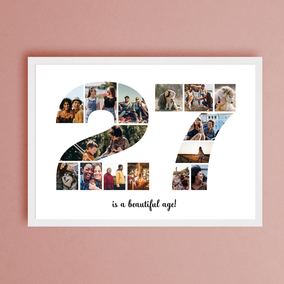 Quadro paesaggistico personalizzato con 15 foto, modello n. 27 e messaggio di testo