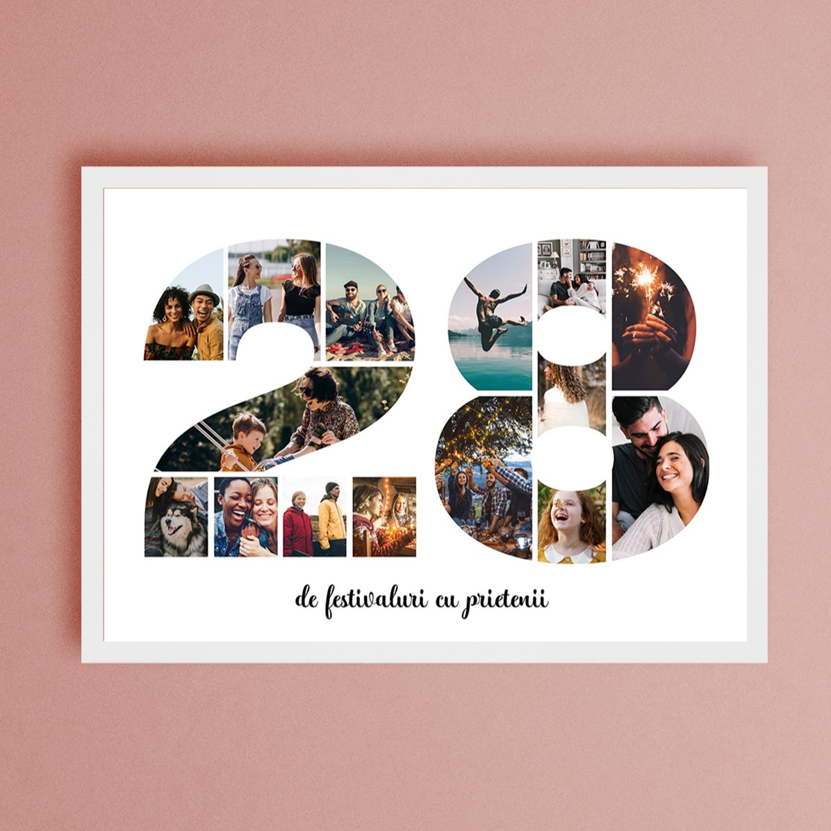 Quadro paesaggistico personalizzato con 15 foto, modello n. 28 e messaggio di testo