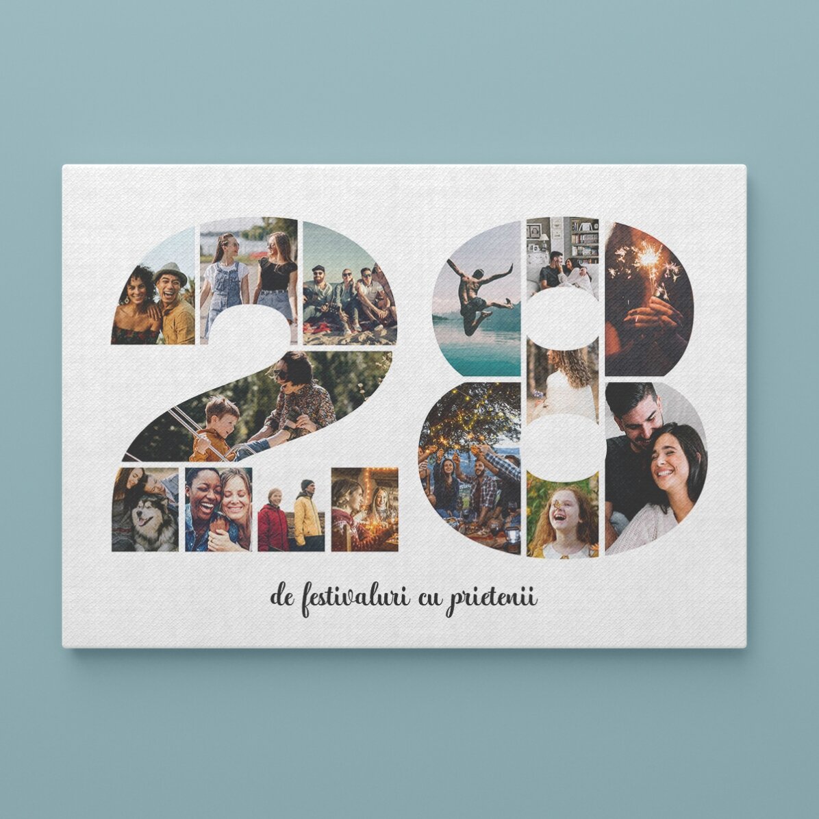 Quadro paesaggistico personalizzato con 15 foto, modello n. 28 e messaggio di testo