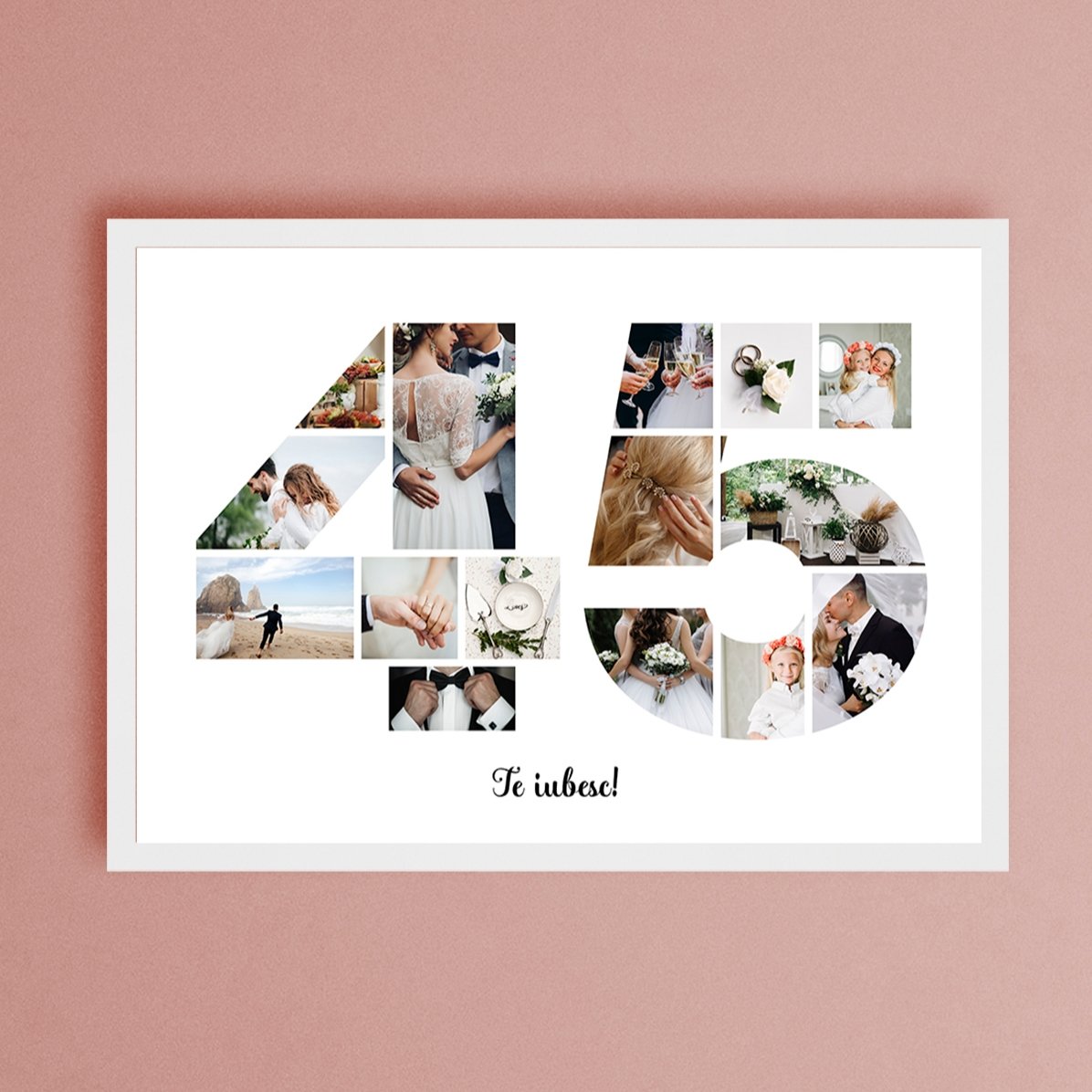 Quadro paesaggistico personalizzato con 15 foto, modello n. 45 e messaggio di testo