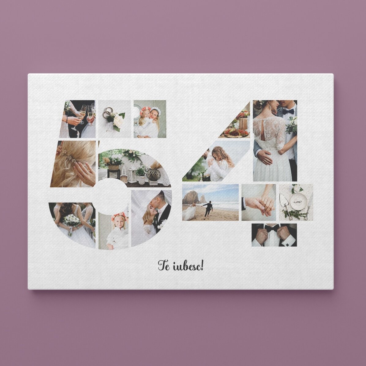 Quadro paesaggistico personalizzato con 15 foto, modello n. 54 e messaggio di testo
