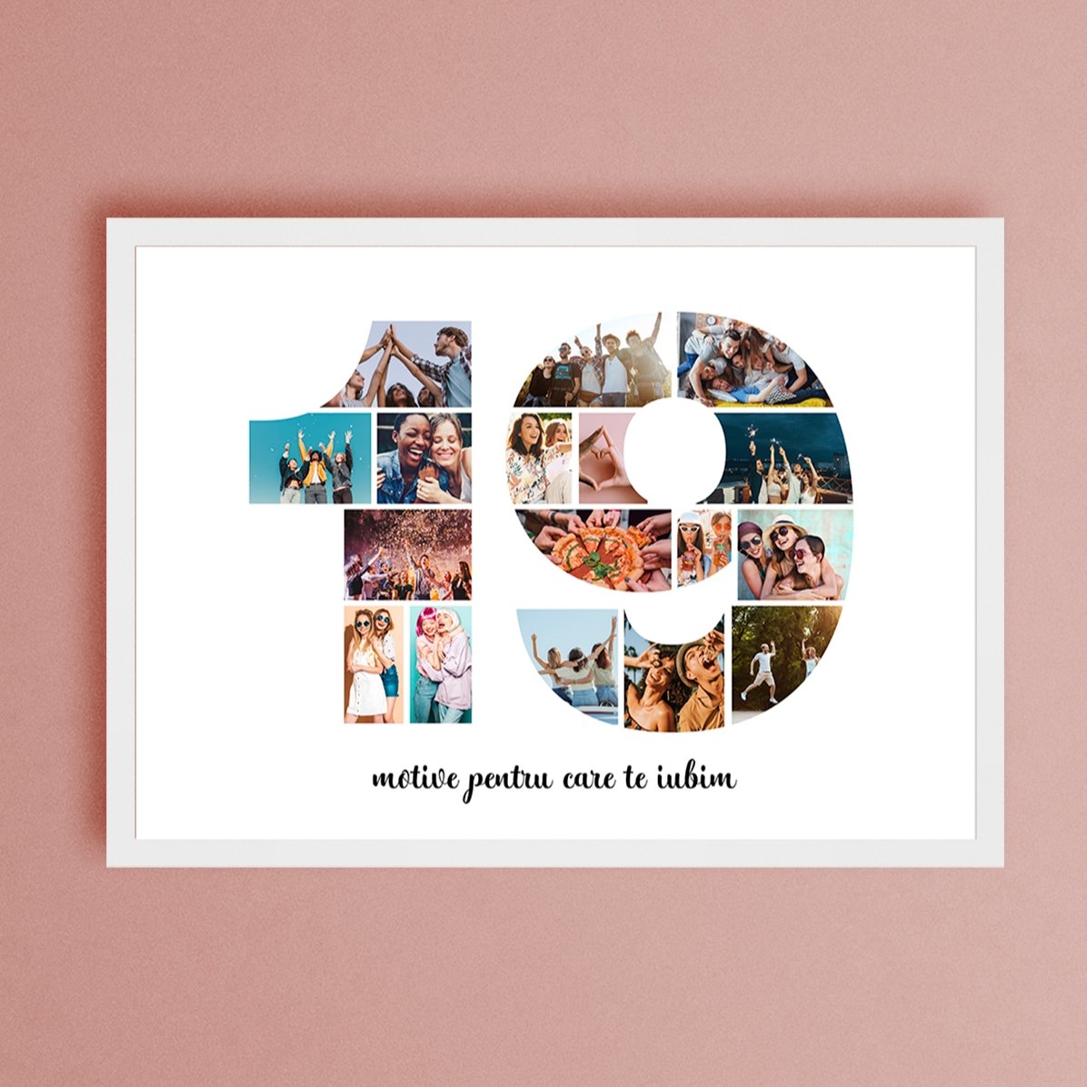 Quadro paesaggistico personalizzato con 17 foto del modello n. 19 e messaggio di testo