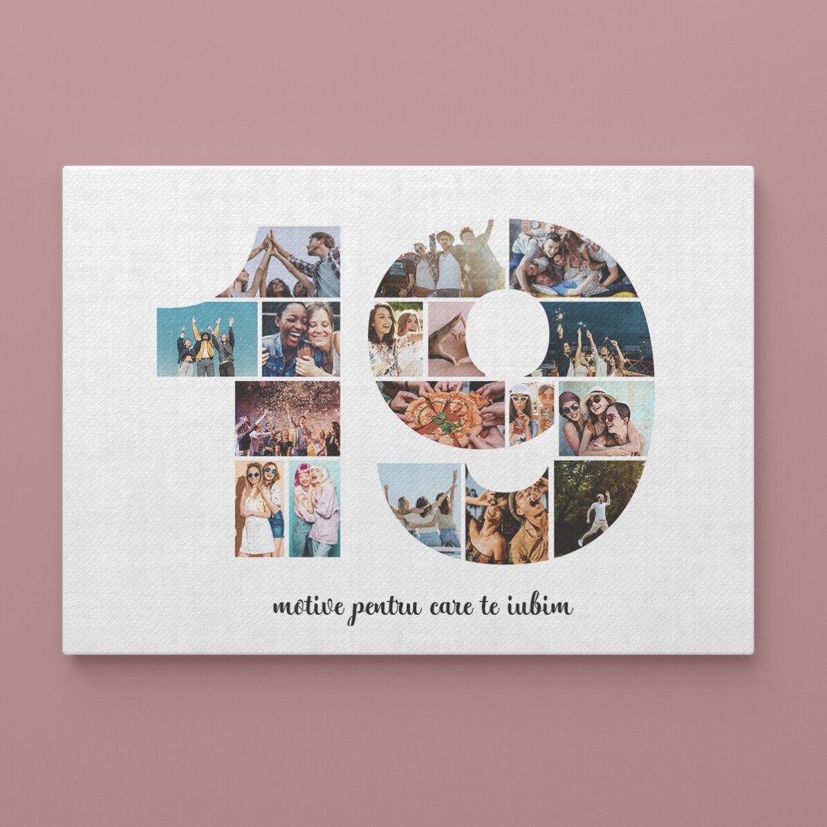 Quadro paesaggistico personalizzato con 17 foto del modello n. 19 e messaggio di testo