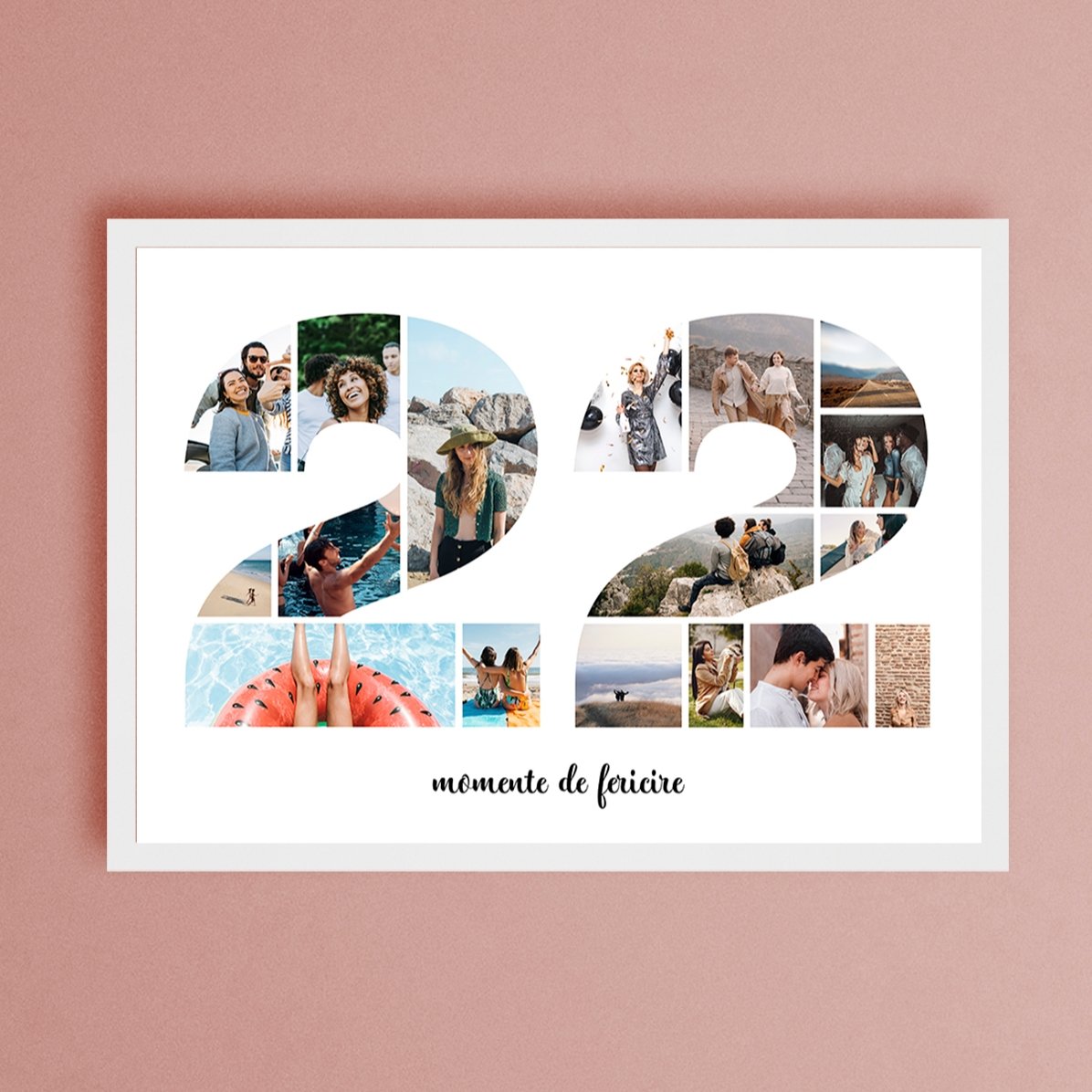 Quadro paesaggistico personalizzato con 17 foto del modello n. 22 e messaggio di testo