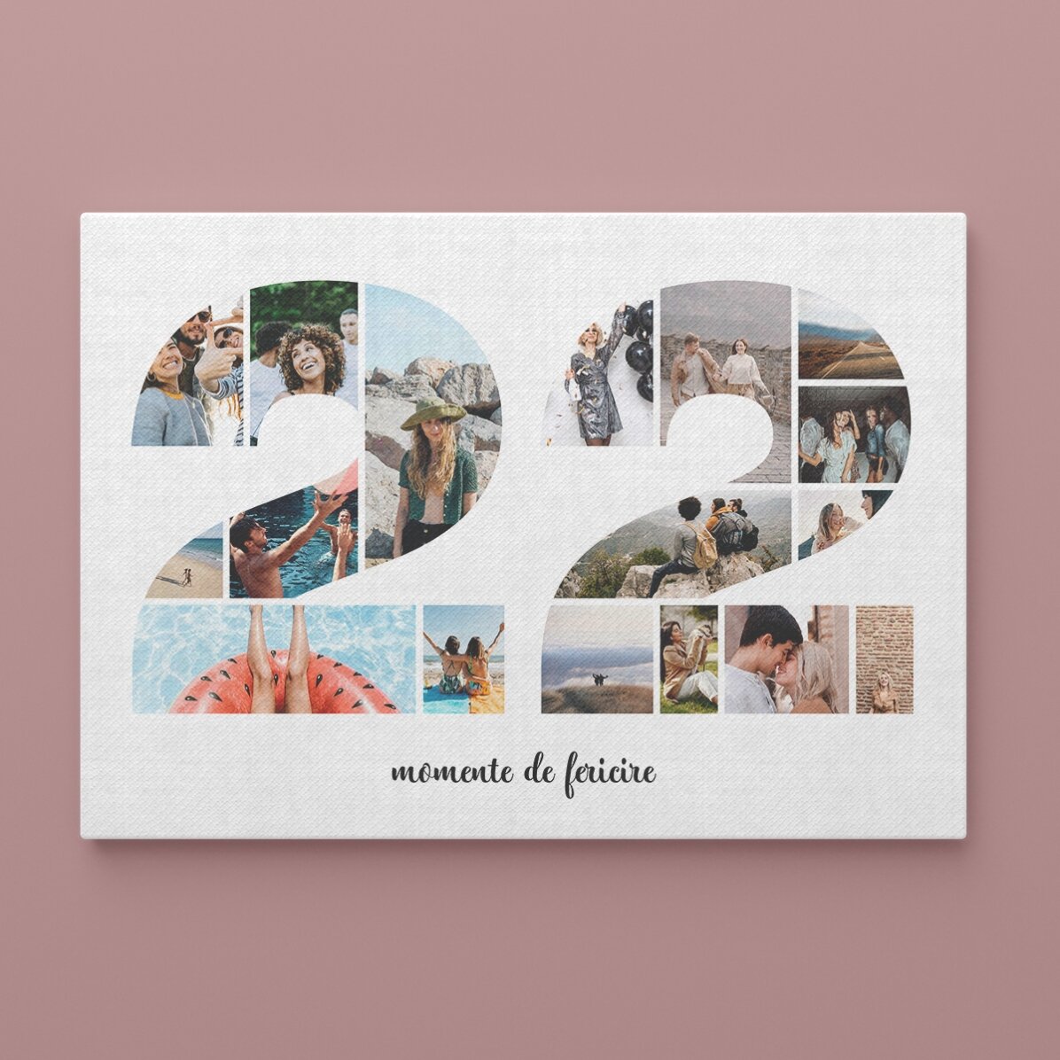 Quadro paesaggistico personalizzato con 17 foto del modello n. 22 e messaggio di testo