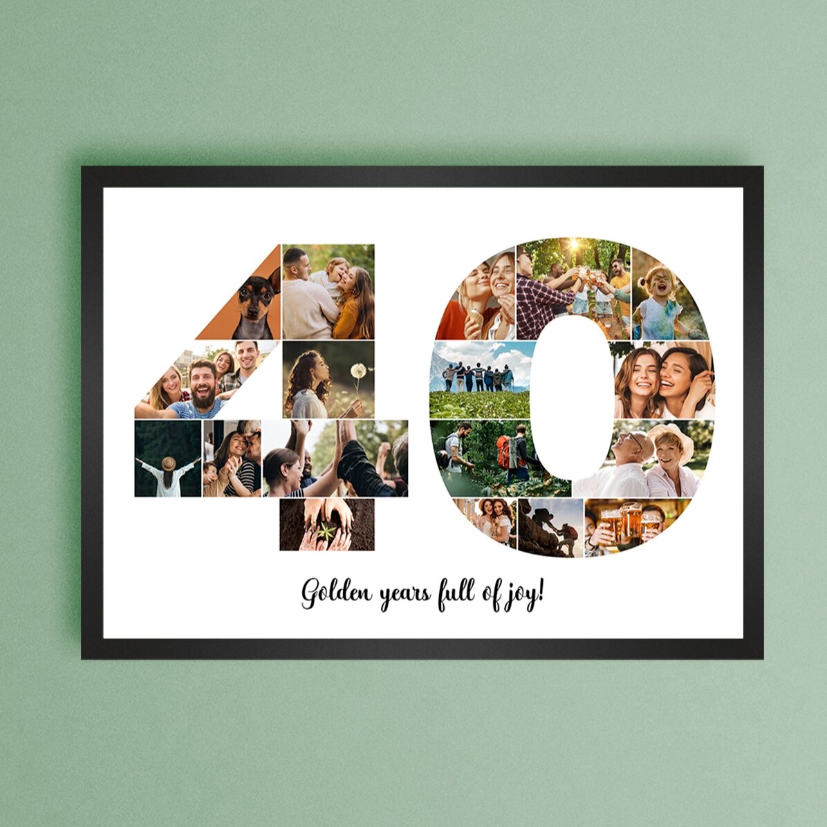 Quadro paesaggistico personalizzato con 18 foto, modello n. 40 e messaggio di testo