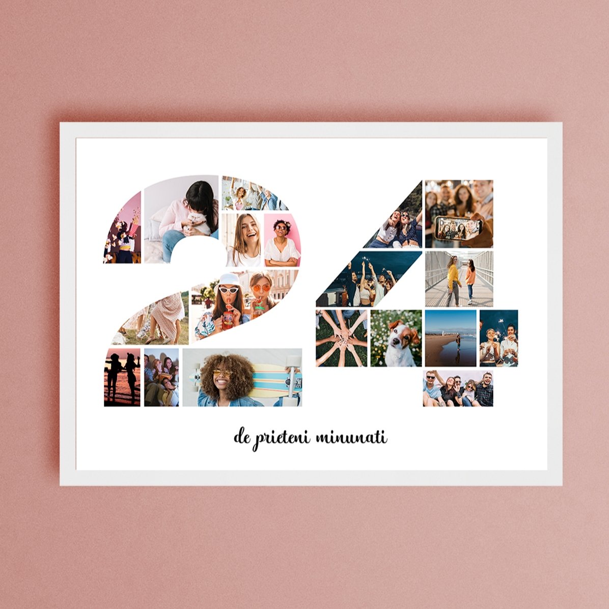 Quadro paesaggistico personalizzato con 19 foto, modello n. 24 e messaggio di testo