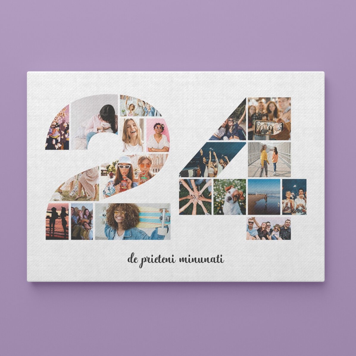 Quadro paesaggistico personalizzato con 19 foto, modello n. 24 e messaggio di testo