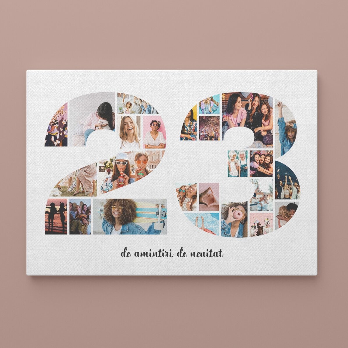 Quadro paesaggistico personalizzato con 25 foto, modello n. 23 e messaggio di testo