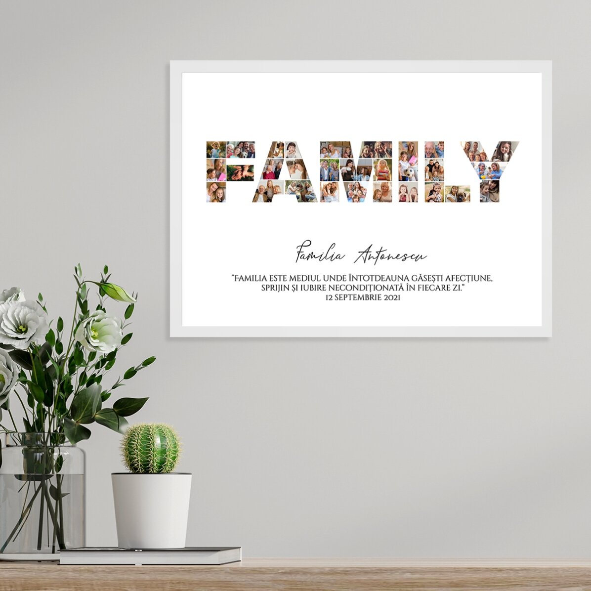 Quadro personalizzato in formato orizzontale con 30 foto e testo - Famiglia