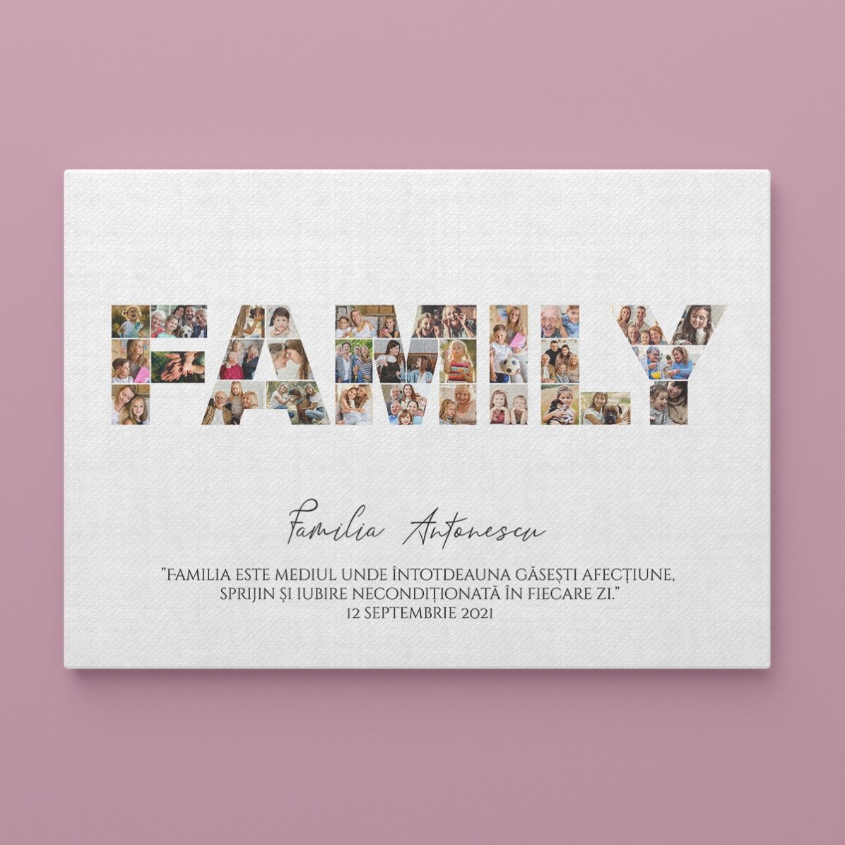 Quadro personalizzato in formato orizzontale con 30 foto e testo - Famiglia