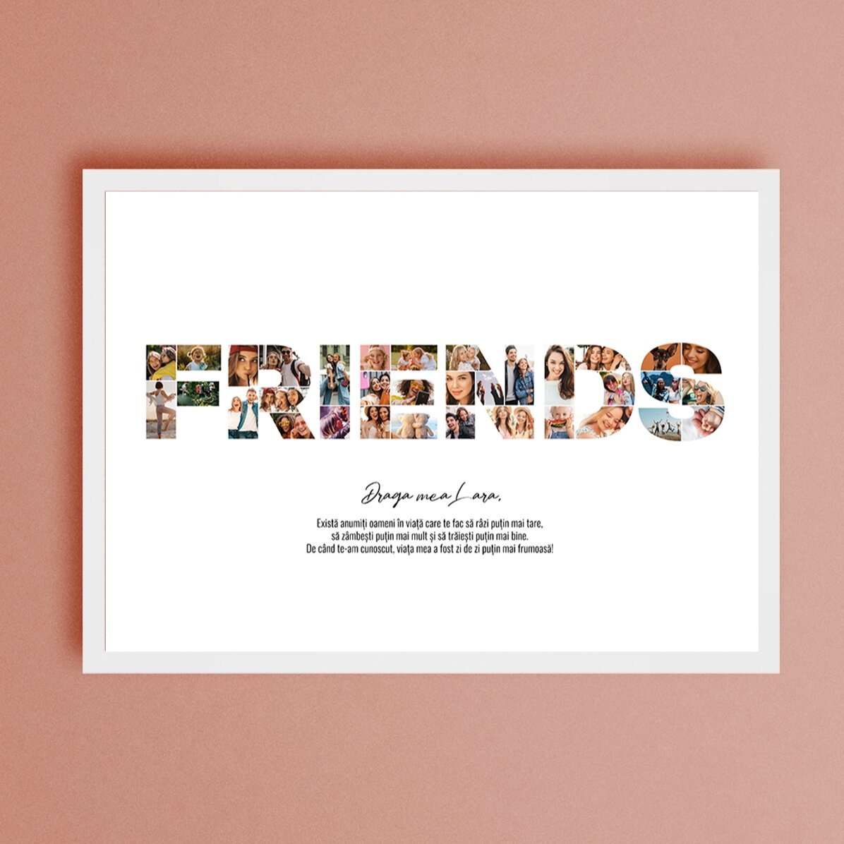 Quadro personalizzato in formato orizzontale con 34 foto e testo - FRIENDS