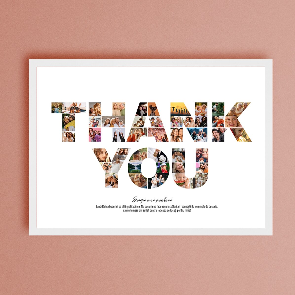 Quadro personalizzato in formato orizzontale con 46 foto e testo - THANK YOU