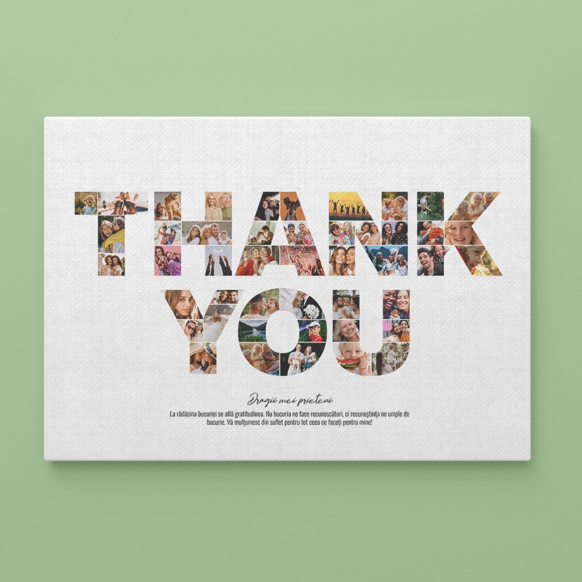 Quadro personalizzato in formato orizzontale con 46 foto e testo - THANK YOU
