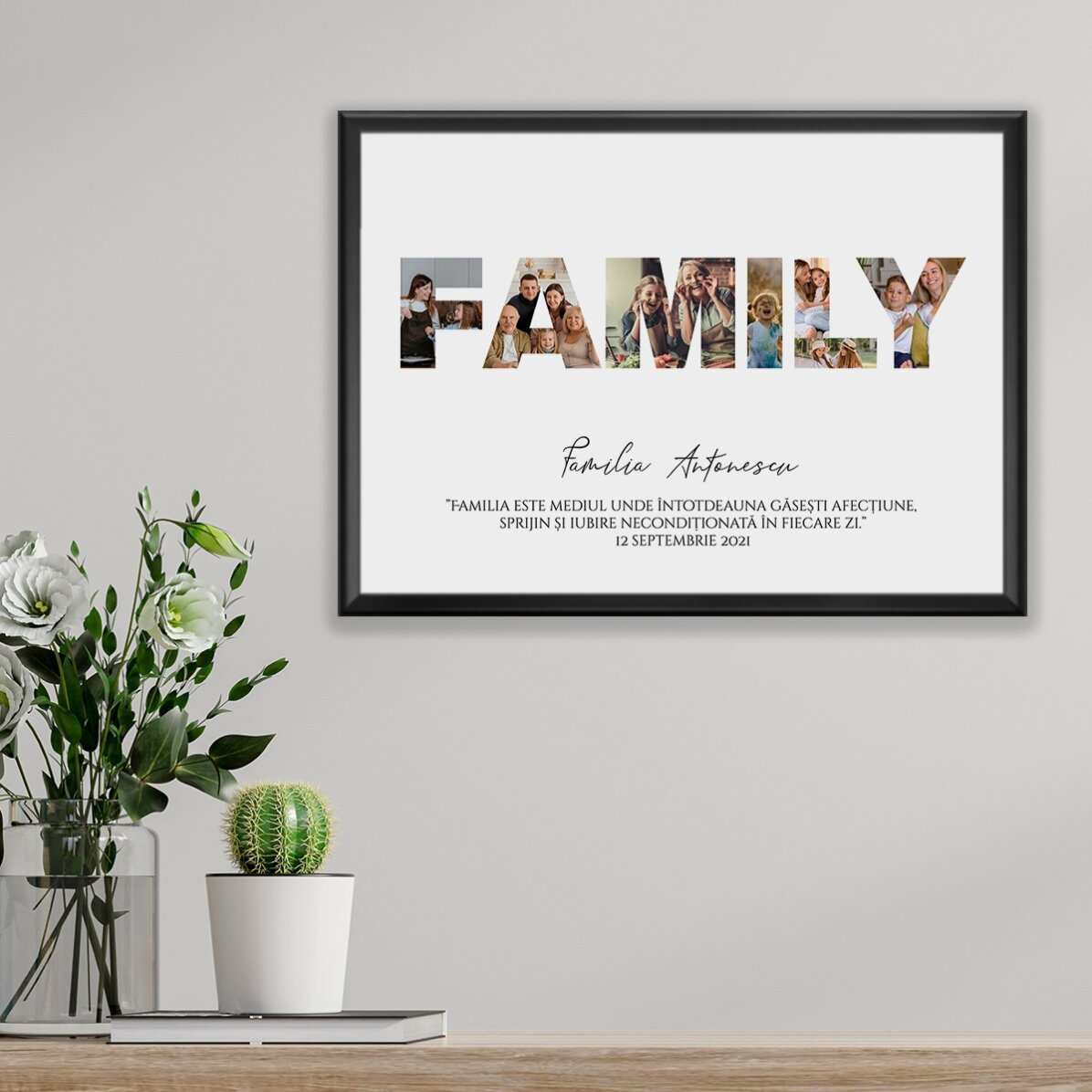 Quadro personalizzato in formato orizzontale con 7 foto e testo - Famiglia