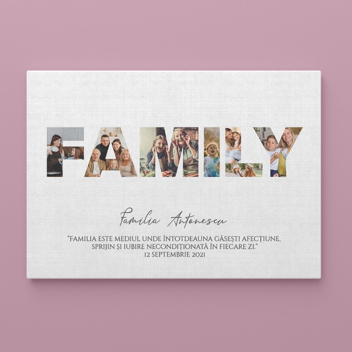 Quadro personalizzato in formato orizzontale con 7 foto e testo - Famiglia