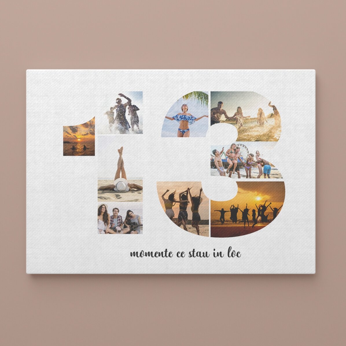 Quadro paesaggistico personalizzato con 9 foto, modello n. 13 e messaggio di testo