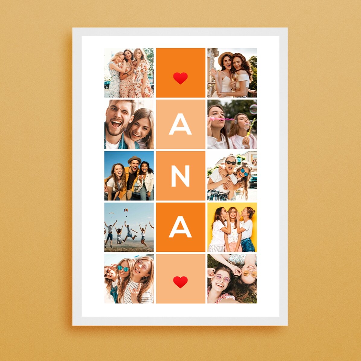 Quadro personalizzato con 10 foto e un nome di 5 lettere