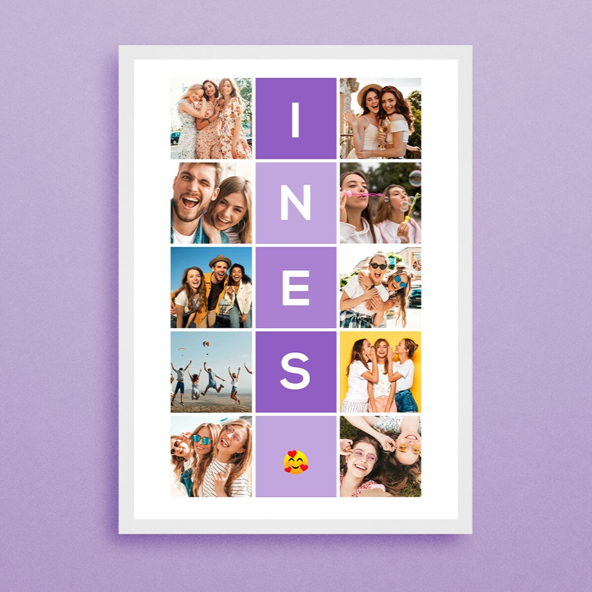 Quadro personalizzato con 10 foto e un nome di 5 lettere