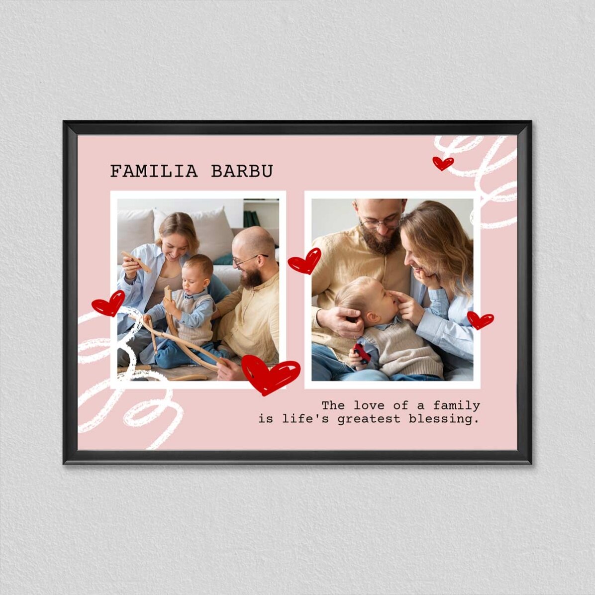 Quadro personalizzato con 2 foto e testo - Family