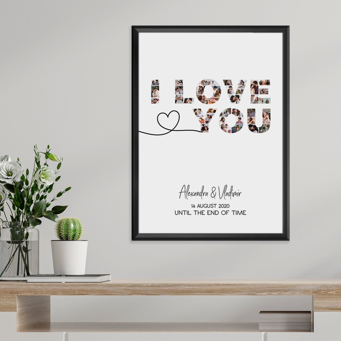 Quadro personalizzato con 39 foto e una frase - I love you