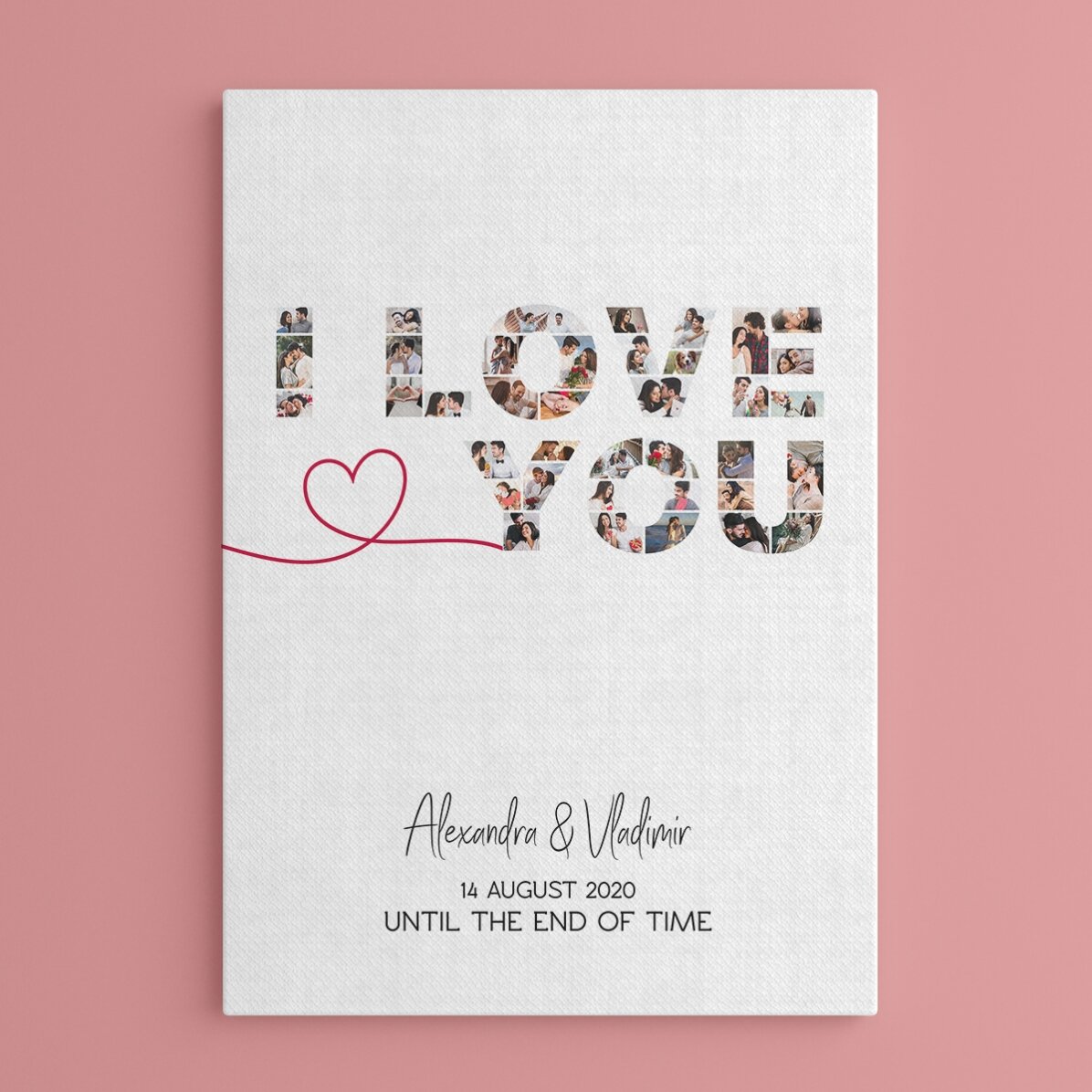 Quadro personalizzato con 39 foto e una frase - I love you