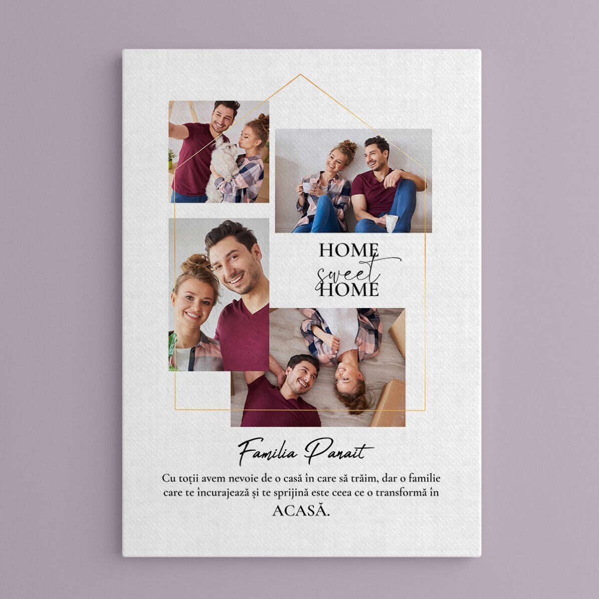 Quadro personalizzato con 4 foto e un messaggio per la famiglia - Casa, dolce casa
