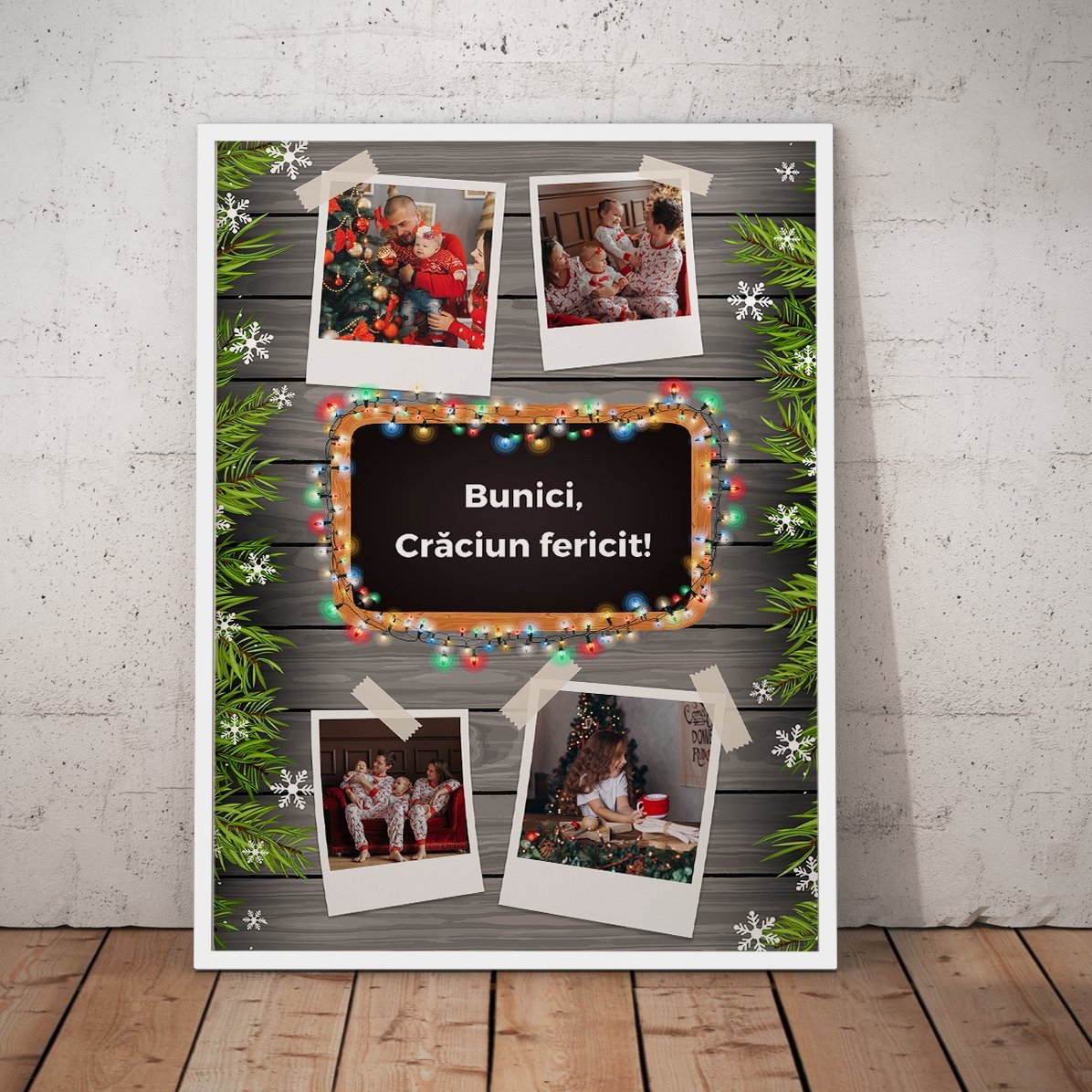 Quadro personalizzato con 4 foto e testo - modello natalizio