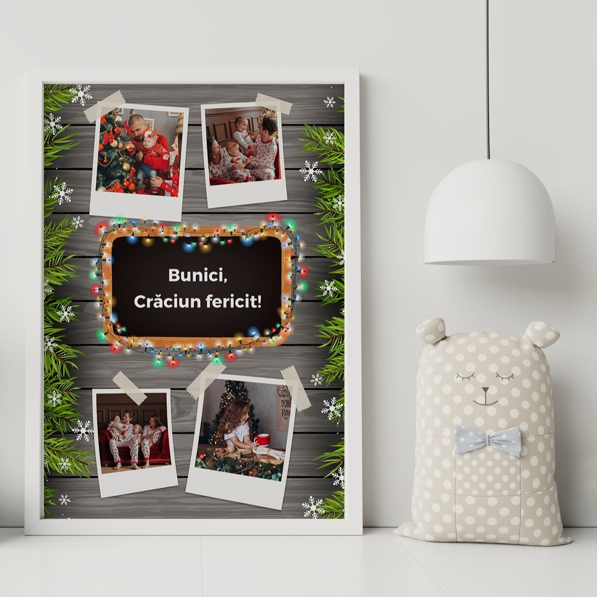 Quadro personalizzato con 4 foto e testo - modello natalizio
