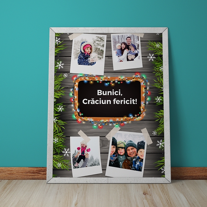 Quadro personalizzato con 4 foto e testo - modello natalizio