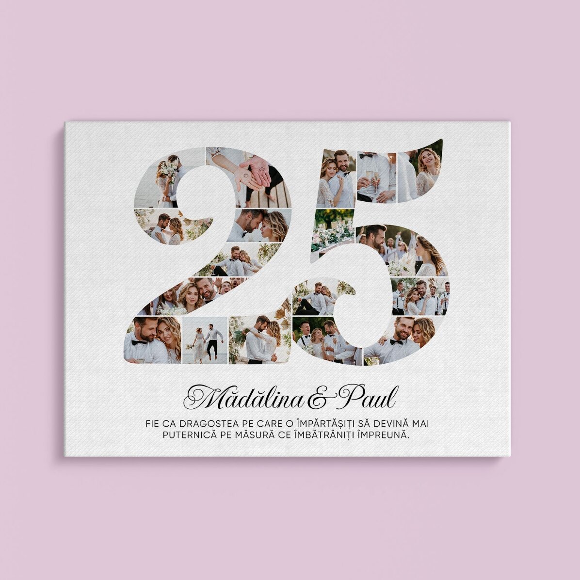 Quadro personalizzato con il numero 25, foto e messaggio - Anniversario di coppia
